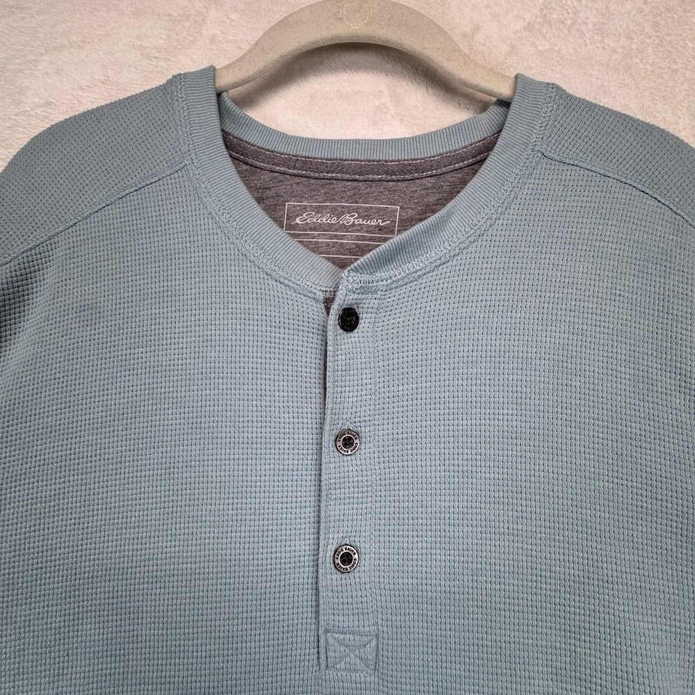 Eddie Bauer Thermal Henley Shirt Men's XL Blue Waffle Knit Long Sleeve Outdoor